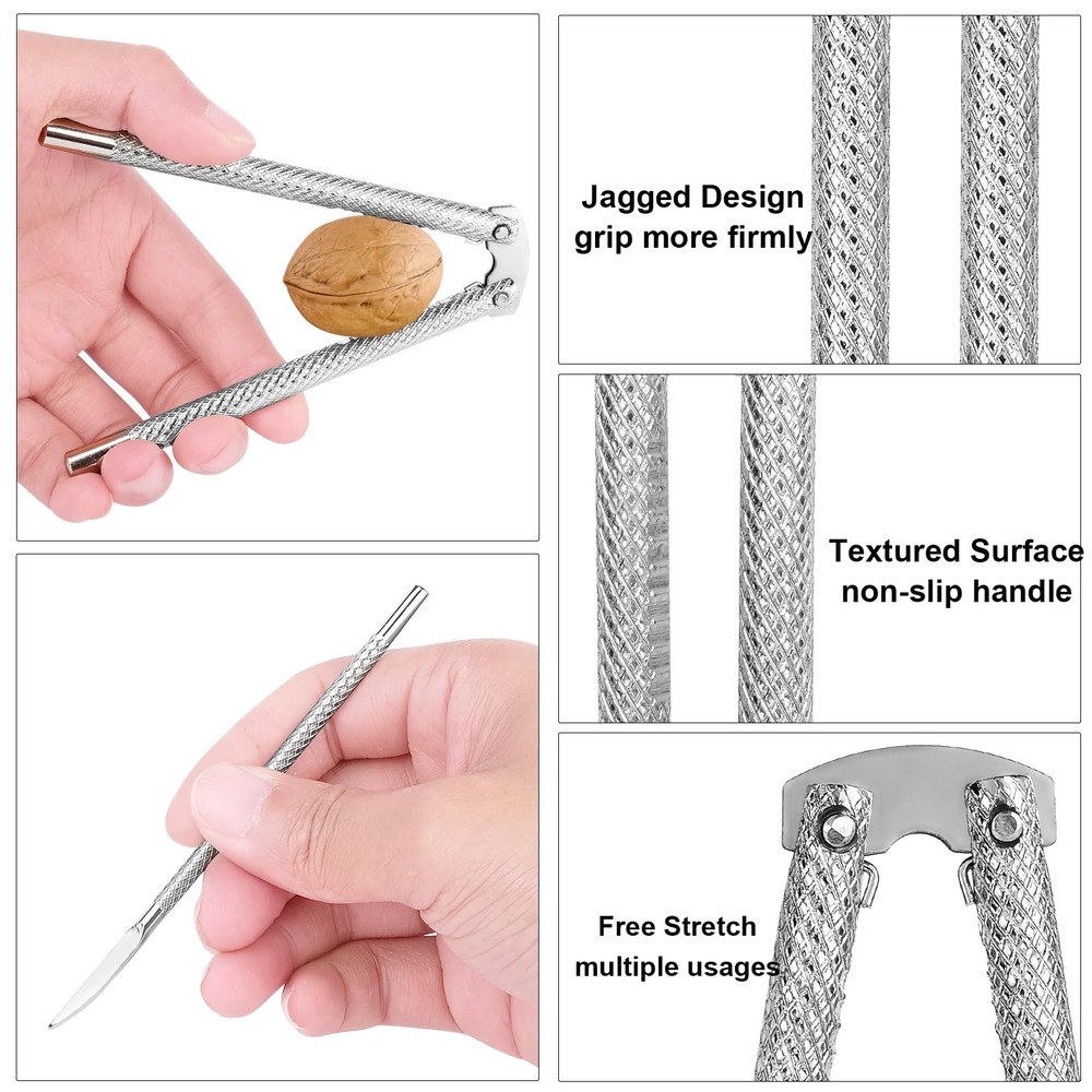Classic Nutcracker Set Pecan Walnut Nut Cracker Tool Universal, Silver