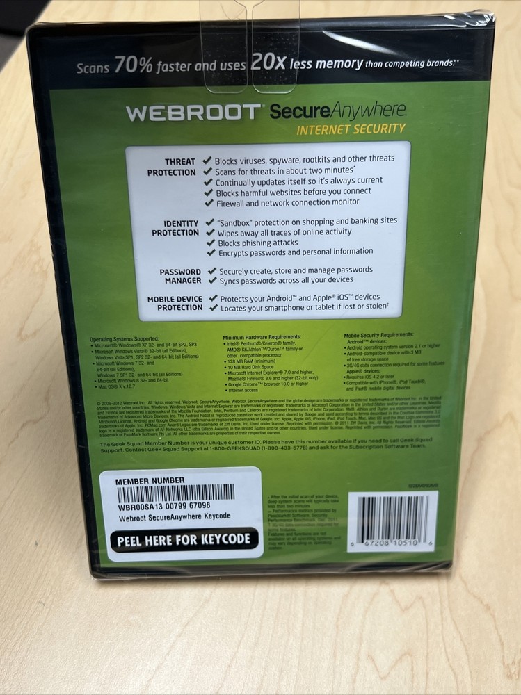 Webroot Software Secure Anywhere Internet Security Plus 2013 PC Mac New Sealed