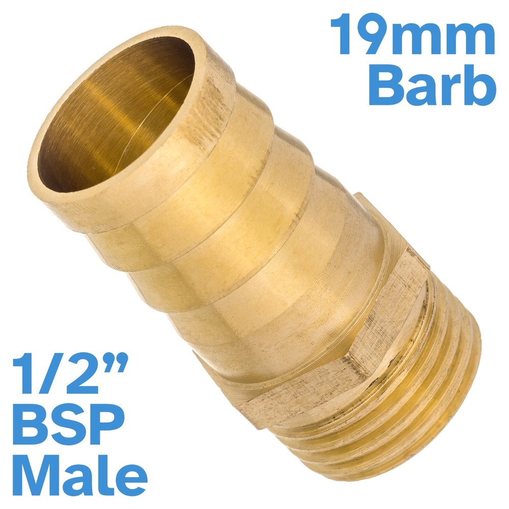 Brass 19mm Barb Hose - 1/2" BSP Male Threaded Pipe Fitting Tail Connector Thread