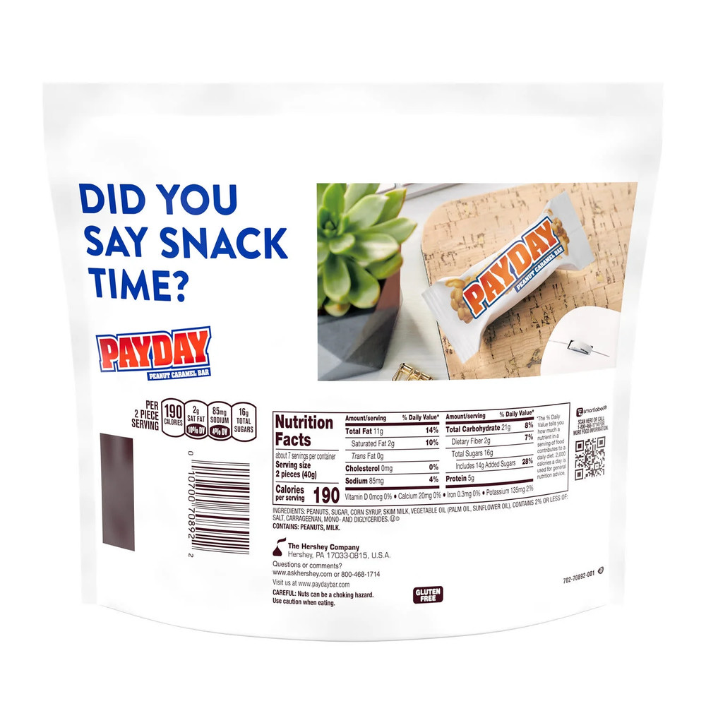 PAYDAY Peanut Caramel Snack Size Candy, Bag 10.4 Oz
