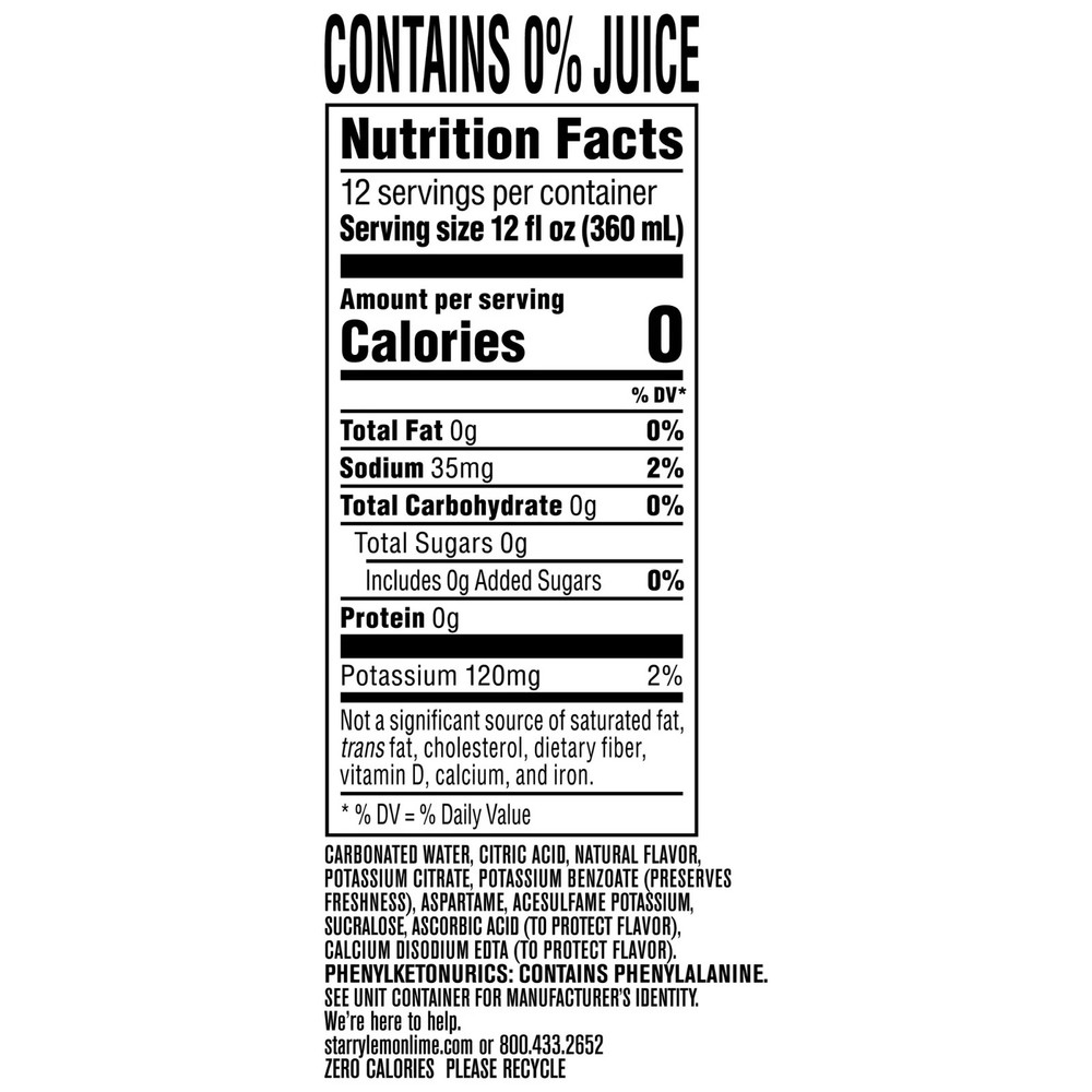 Starry Zero Sugar Lemon Lime Soda Pop, 12 fl oz, 12 Pack Cans