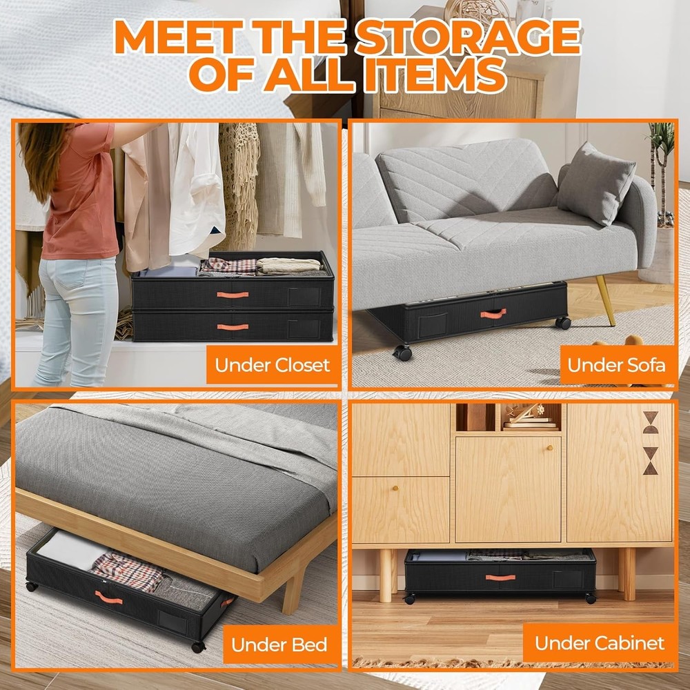 2-Piece Clear Lid Under-Bed Storage Box Set, Black