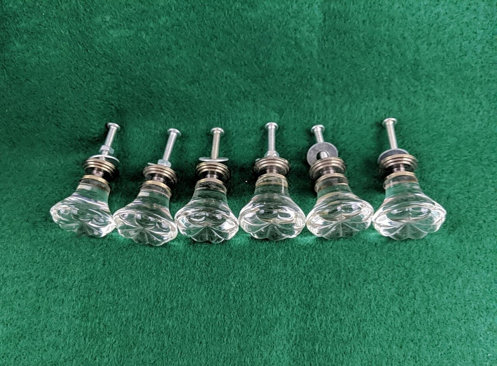 6 Clear Glass Flower Drawer Pulls Rustic Farmhouse Decor