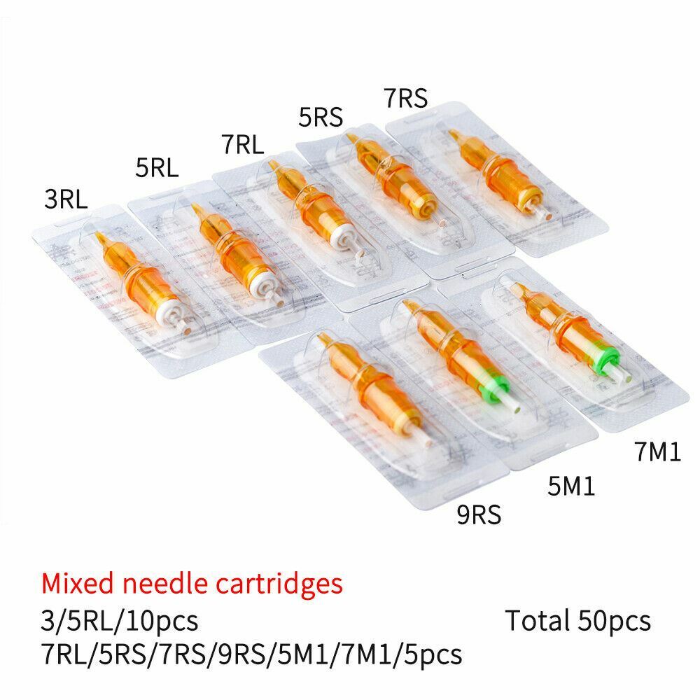 Tattoo Cartridge Needle 50pcs Disposable Round Liner Shader Assorted