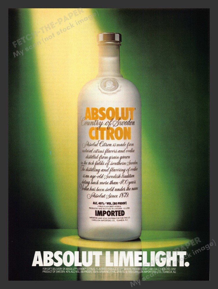 Absolut Citron Limelight 1990s Print Advertisement Ad 1990