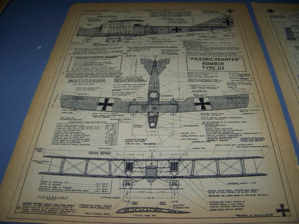 FRIEDRICHSHAFEN BOMBER TYPE G3..4-VIEWS/STRUCTURE/SPECS/MARKINGS.. (874V)
