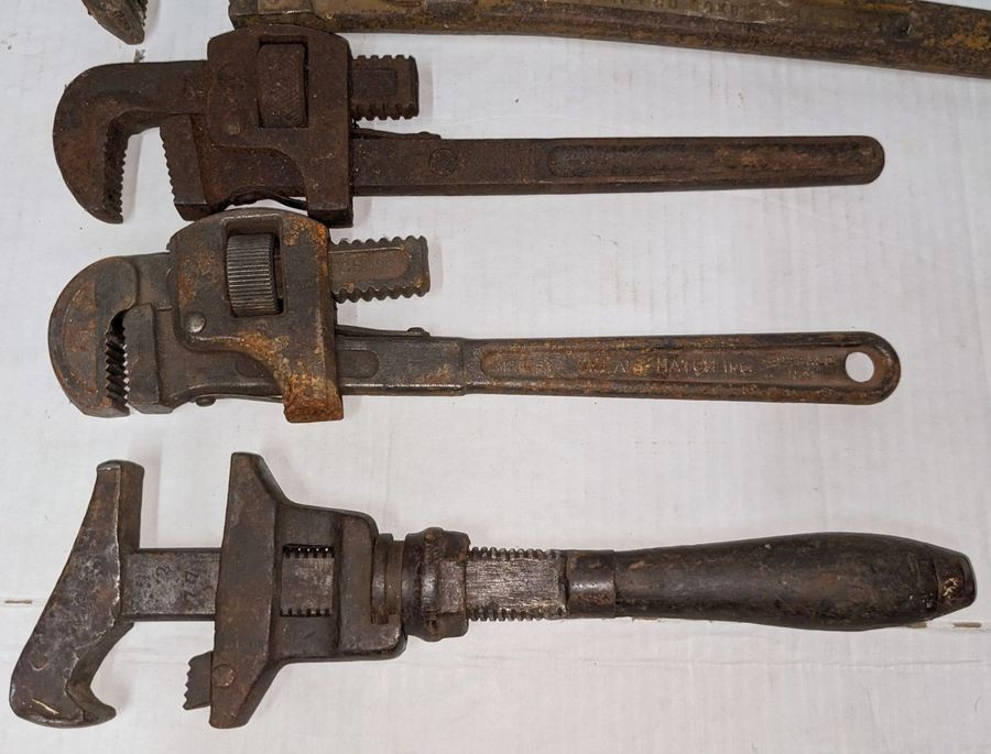 Six Vintage Pipe Wrenches
