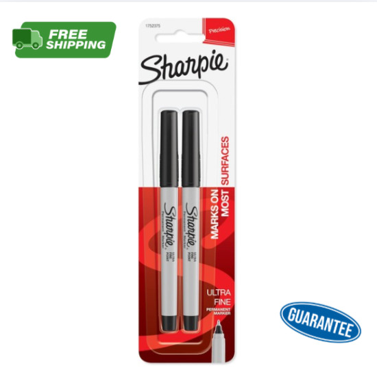 Sharpie Permanent Markers, Ultra Fine Point, Black, 2 Count