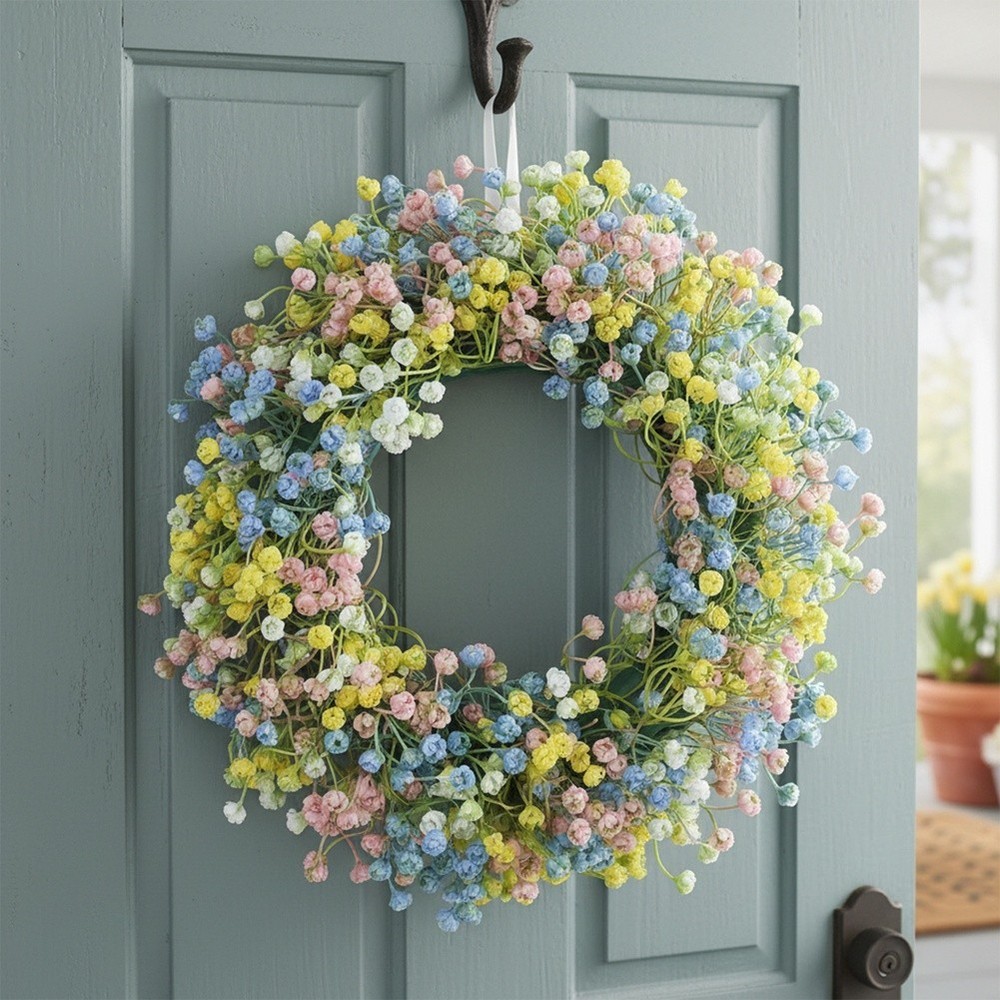 Artificial Wreath for Easter Spring Decor with Plastic Eucalyptus Leaves