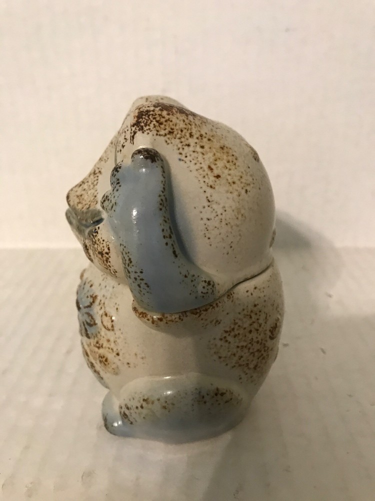TAN AND BROWN GLAZED POTTERY FROG SHAPED JAR
