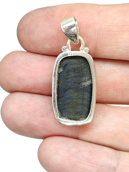 Rainbow Obsidian Pendant, Sterling Silver, Rectangle Shaped, Volcanic Gemstone