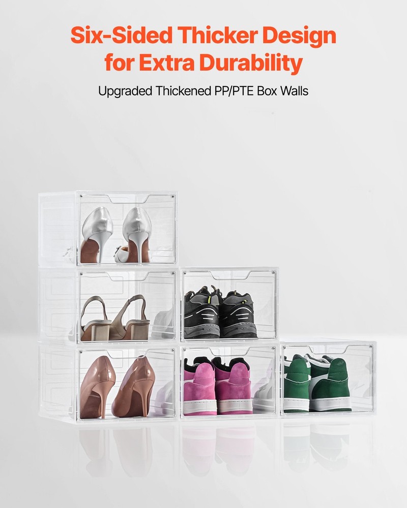 [New]Shoe Storage Boxes, 6 Pack Clear Stackable Shoe Boxes Storage Organizers wi