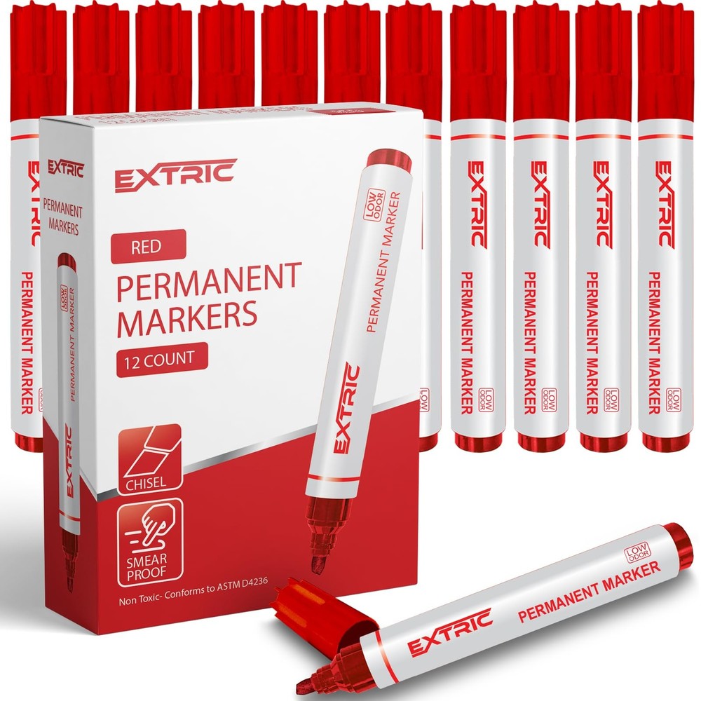 Red Chisel Tip Permanent Markers for Versatile Use on Multiple Surfaces