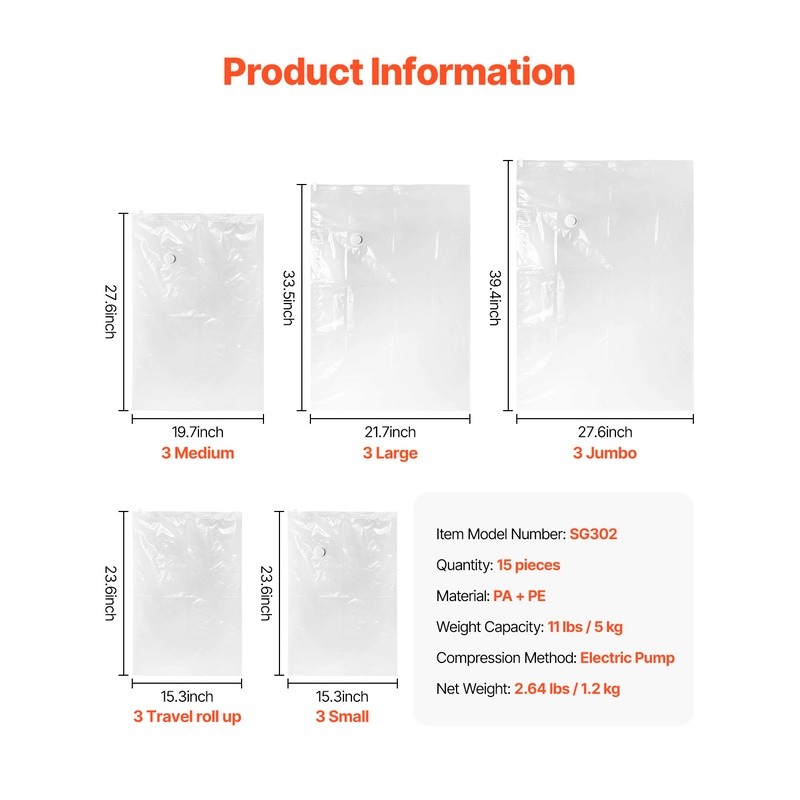 Multi-Purpose Vacuum Storage Bags Set W/ Electric Pump Efficient Space Saving US