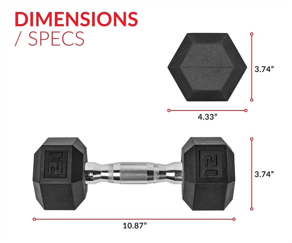 Barbell, 12lb Rubber Hex Dumbbell, Single
