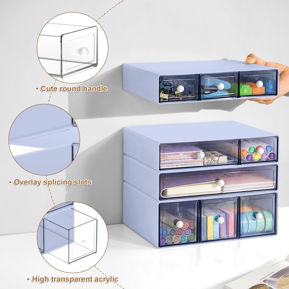 Desk Organizer with 9 Drawers, 4 Tier Plastic Stackable Storage Drawers for D...