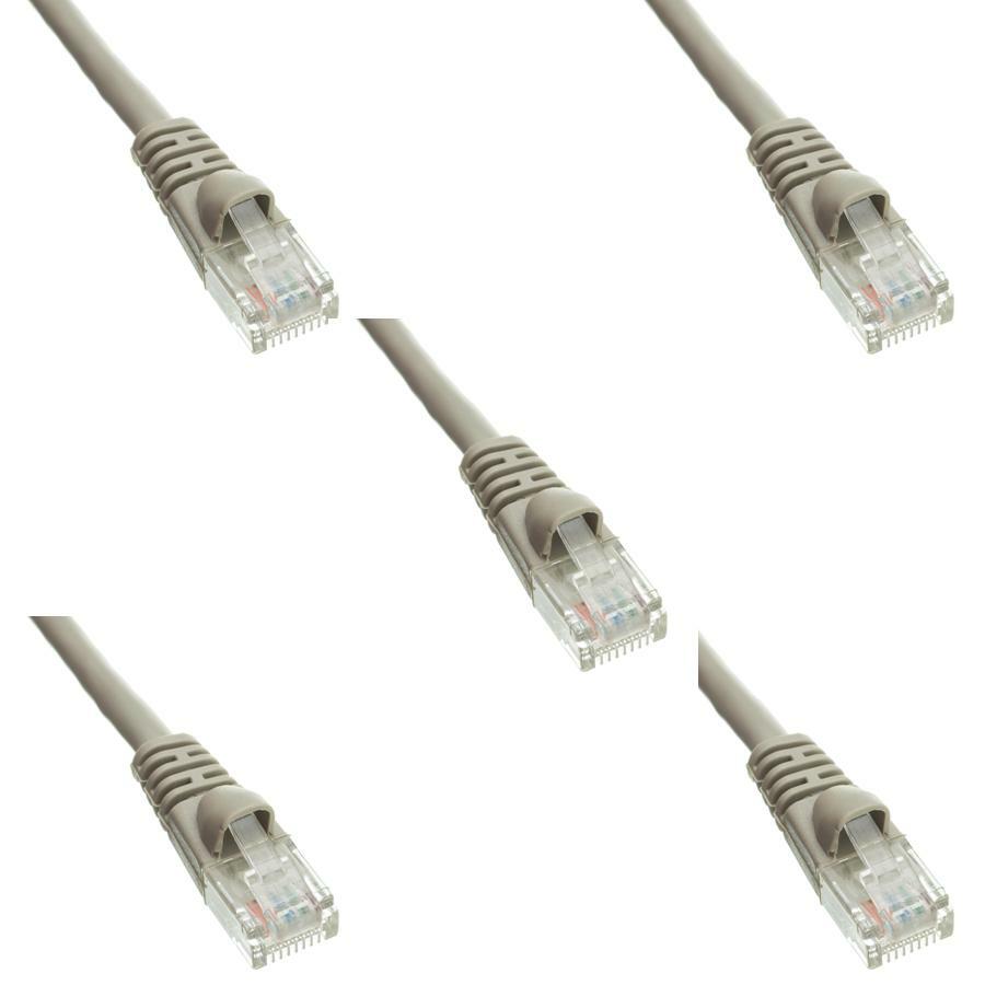Pack of 5 Cables Snagless 2 Foot Cat5e Gray Network Ethernet Patch Cable