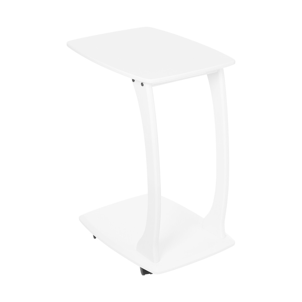 C-Shaped Side Table with Wheels Mobile End Table with Wood Frame Nightstand