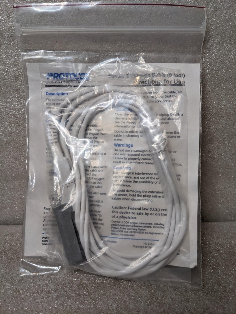 New Protocol Systems 8ft Pulse Oximeter Sensor Extension Cable (010-0051-00) (D)