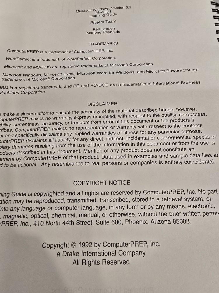 ComputerPREP Courseware Series User Manual Microsoft Windows 3.1 Module I