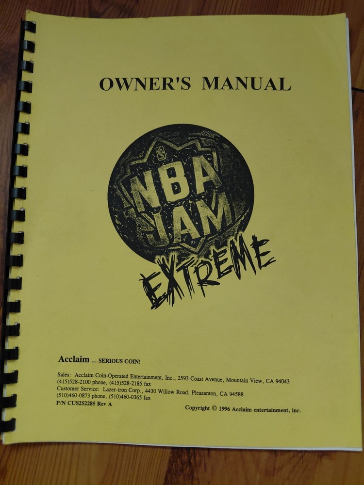 NBA JAM Extreme Arcade Owner's Manual