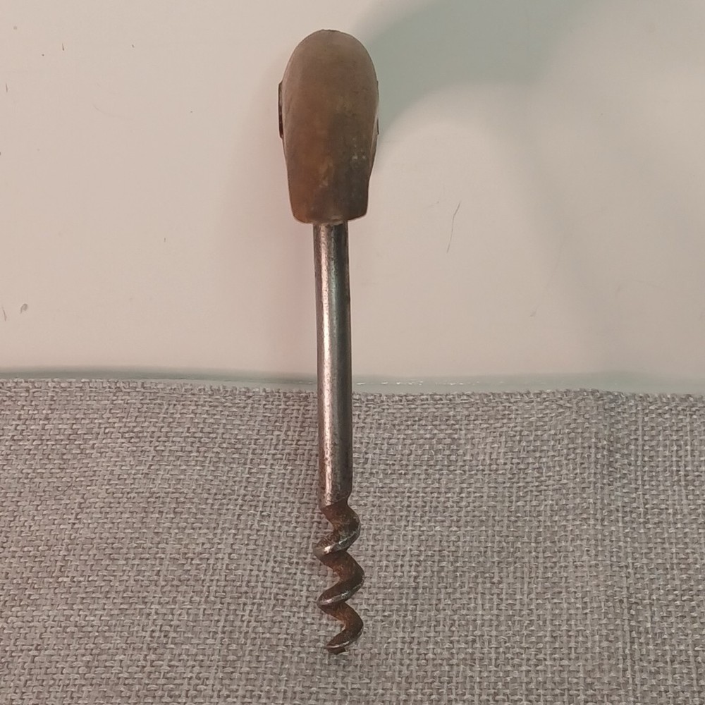 Vintage Antique Corkscrew. Crescent Shaped Wooden Handle