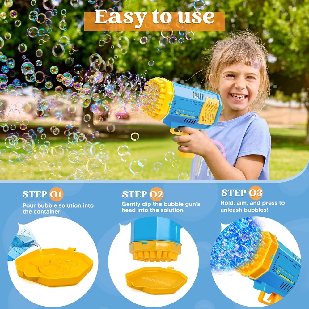 Rocket Bubble Machine - Auto Blaster with Solution, Gift Ages 3-8 Summer & Party
