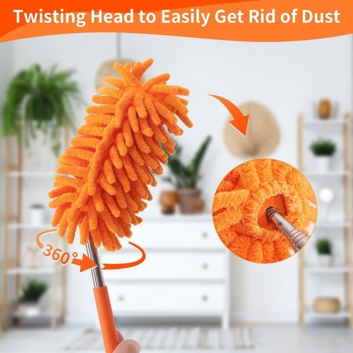 Ergonomic Mini Duster 2 Pack - 360° Flexible, Extendable, Washable for Dusting