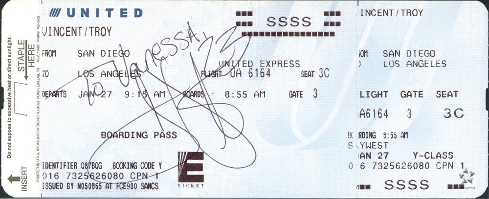 Troy Vincent Autographed Airline Ticket
