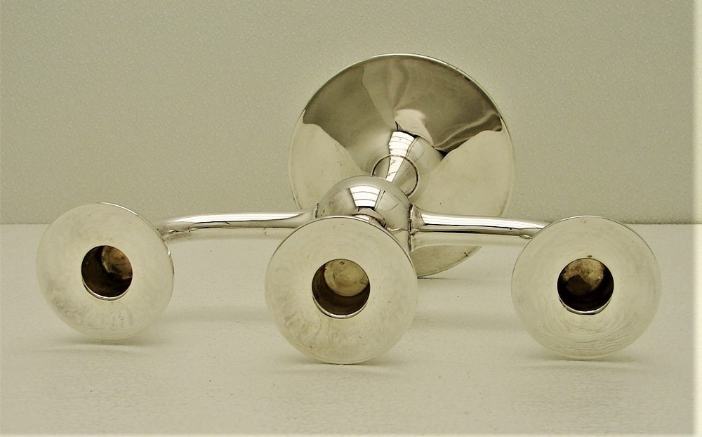 Solid Silver 3 Light Midcentury Modern Candelabra Marked Jorgen Otteren Norway