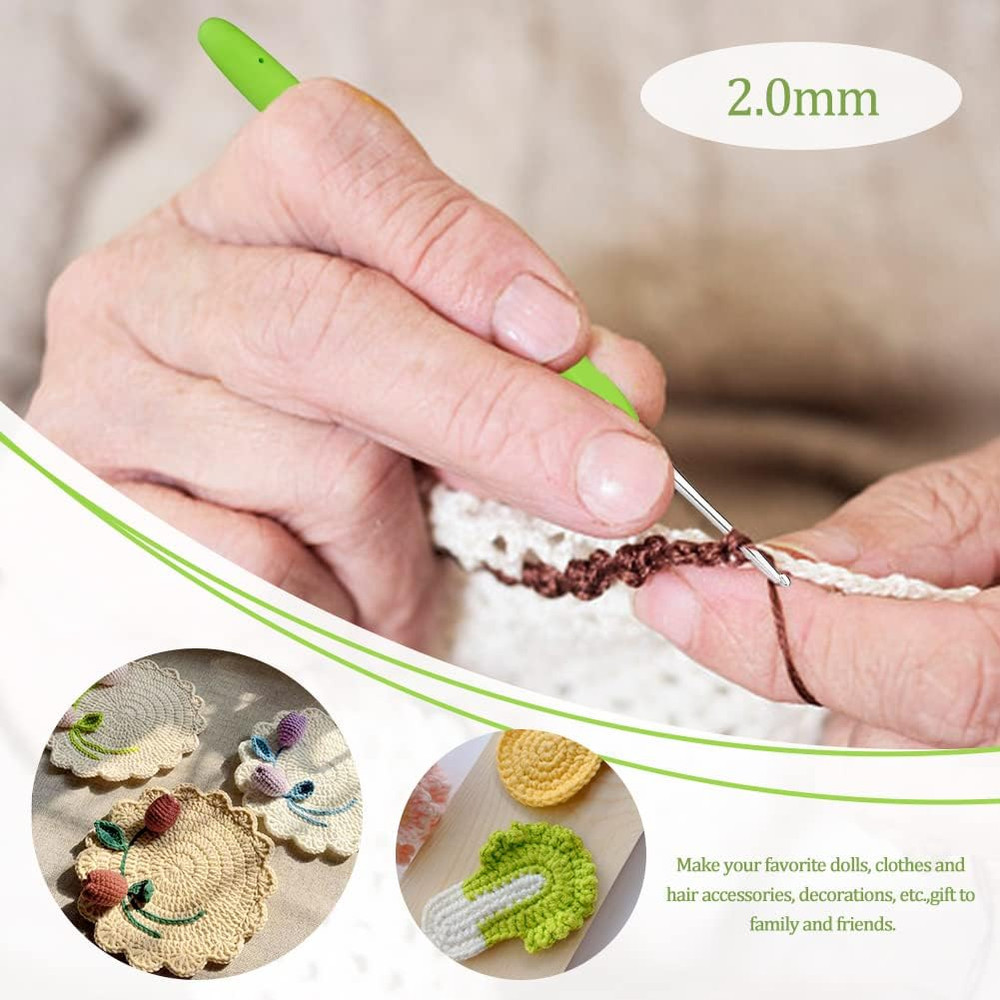 2 Mm Crochet Hook, Ergonomic Handle for Arthritic Hands, Extra Long Knitting Nee