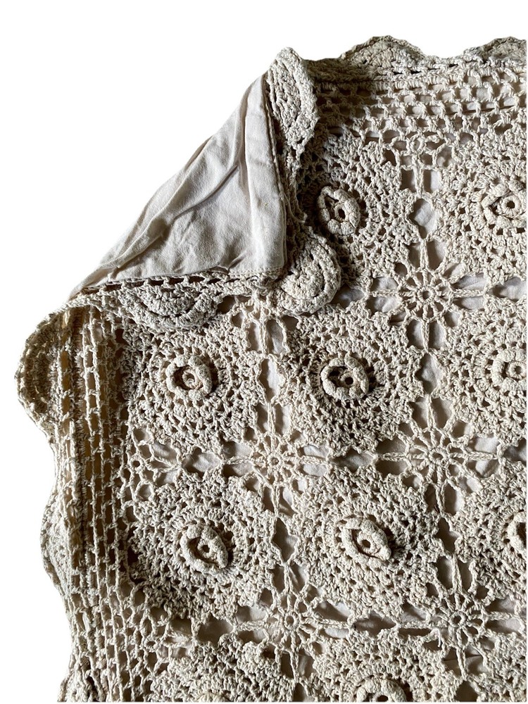 Crochet Sham Solid Tan Cotton Back Standard