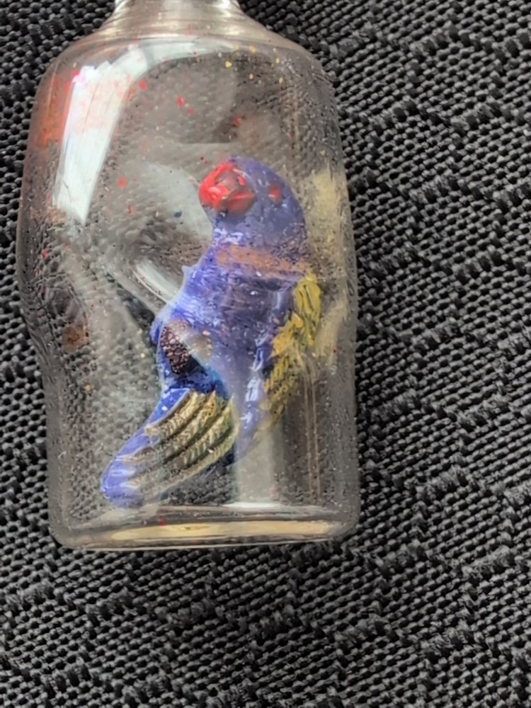 2 Tiny Tiny Bottles With Bird And Dice Inside