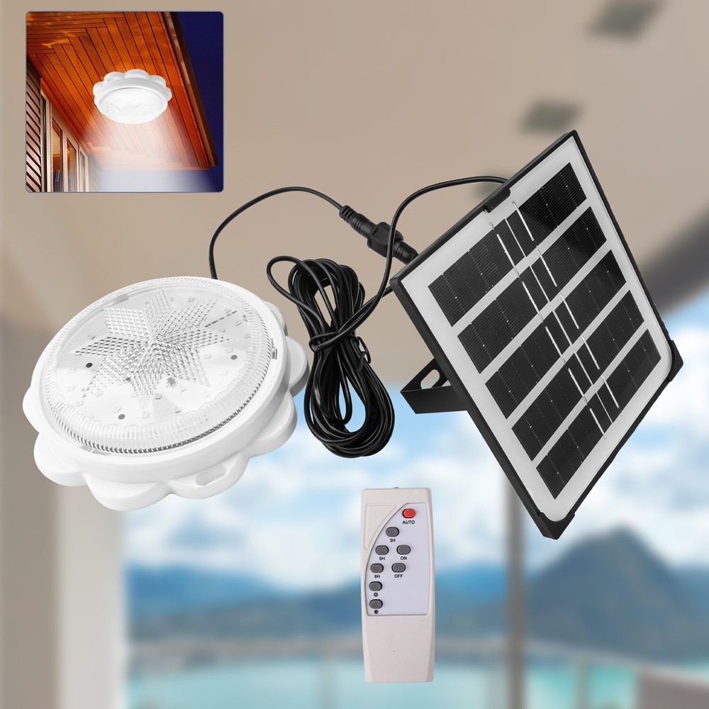 LED Ceiling Light Solar Panel Remote Control Pendant Lamp Indoor Corridor Garden