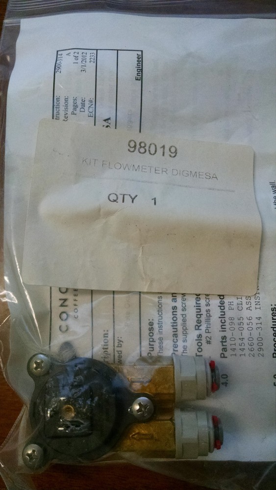 Concordia Espresso machine Flow Meter assembly flow meter