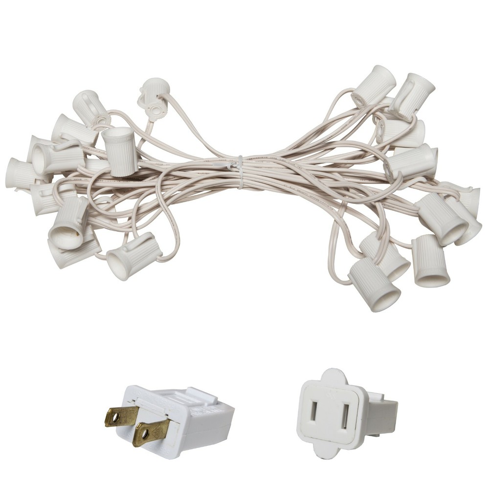 10'-50' White Patio Light Socket Stringer, 12" Spacing, E17 Sockets, 8A, SPT1