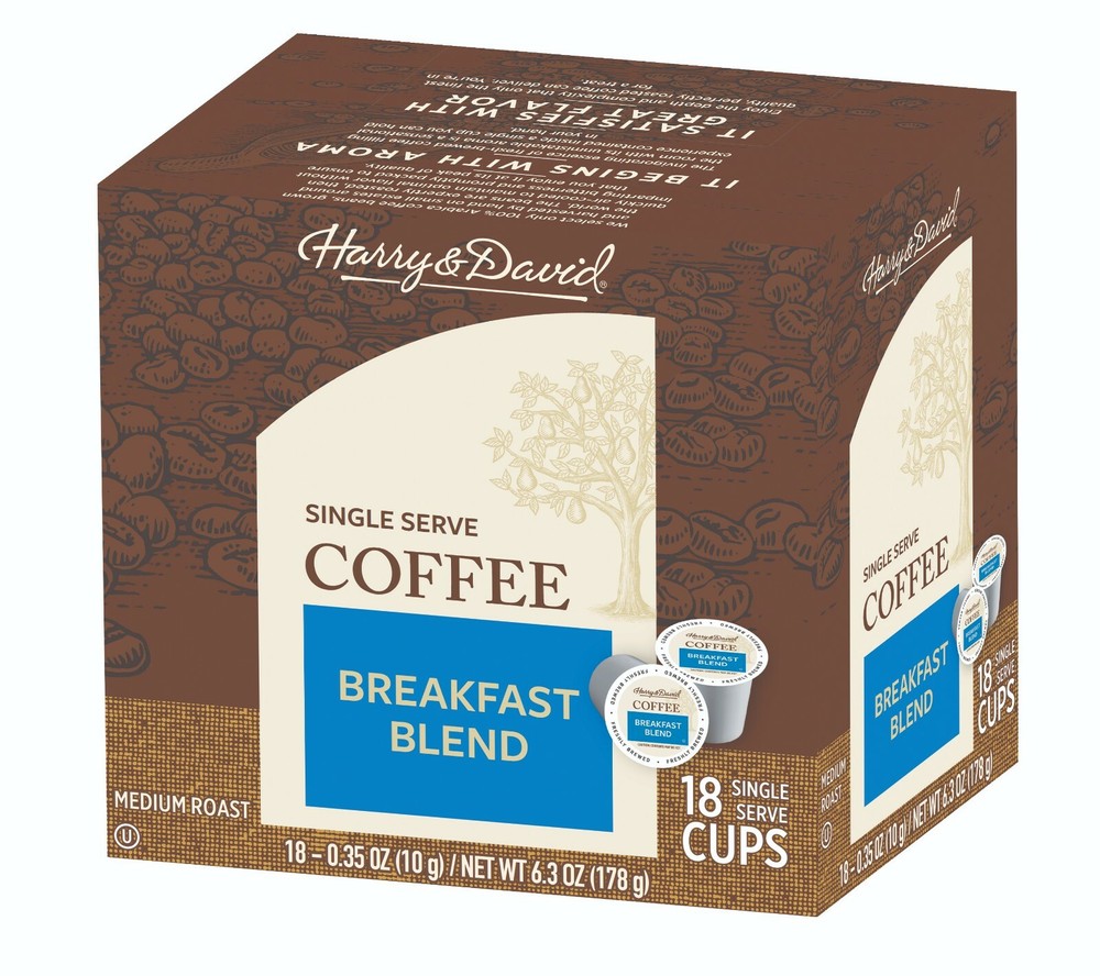 Harry & David Coffee Combo, Dark Roast, Breakfast Blend 2/18 ct boxes
