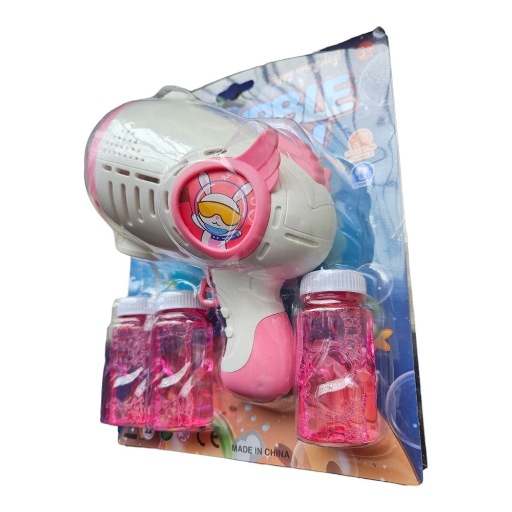 Pink Fully Automatic Bubble Gun Space Rabbit Multi Blaster Light Up Bubble Toy