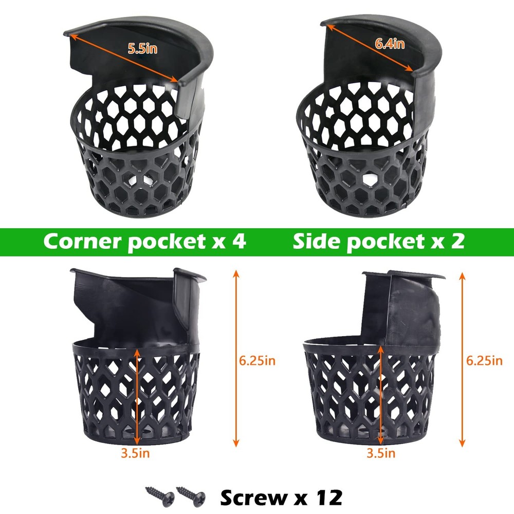 Pool Table Pockets Replacement Plastic Web Set of 6 Billiard Accessory