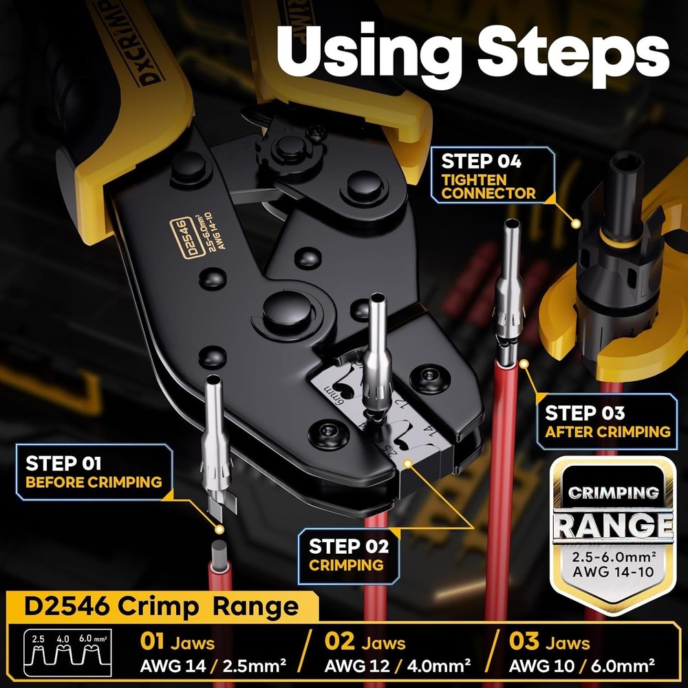 Solar Connector Crimping Tool Kit For 14-10 AWG Solar Panel Cable Assembly Tools