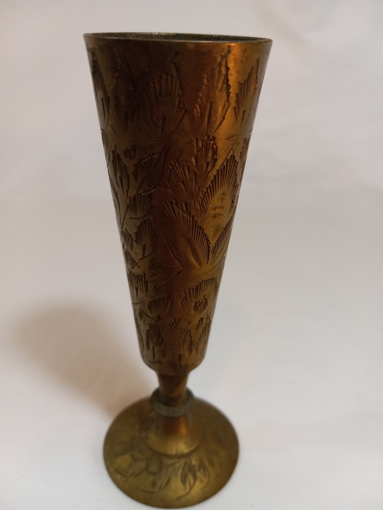 Bud Vase Mini Brass Rustic Vintage Leaves