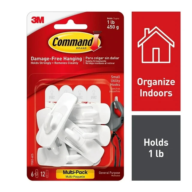 Command Hooks Value Pack, White, Small, 6 Hooks, 12 Strips/Pack 1 Pack