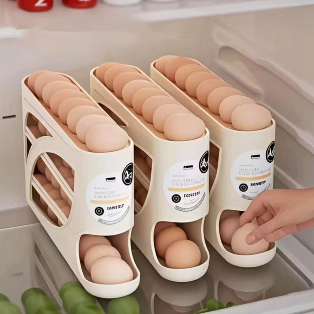 4-Tier Rolling Egg Holder for Refrigerator Storage