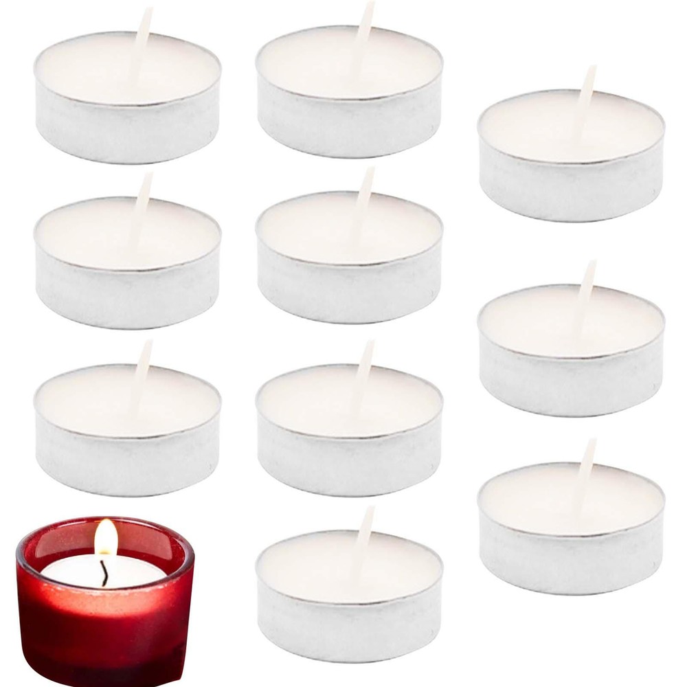 10pc White Unscented Mini Tea Light Candles Bulk 2.5Hr Smokeless Dripless
