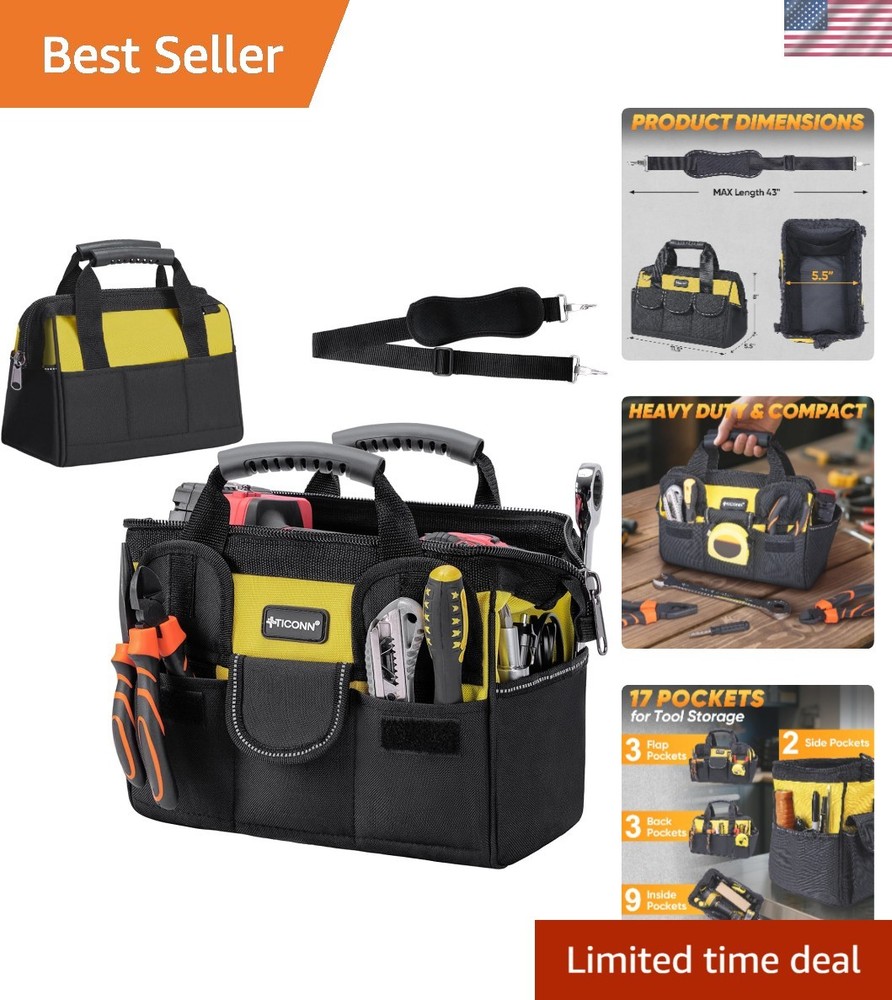 Portable Tool Bag with Ergonomic Handle & Reflective Strips – 12" Standard Base