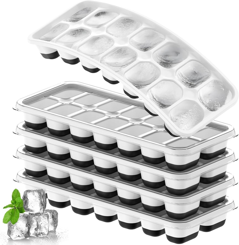 Ice Cube Tray, Staable Silicone Ice Cube Trays with Lid– Easy Release