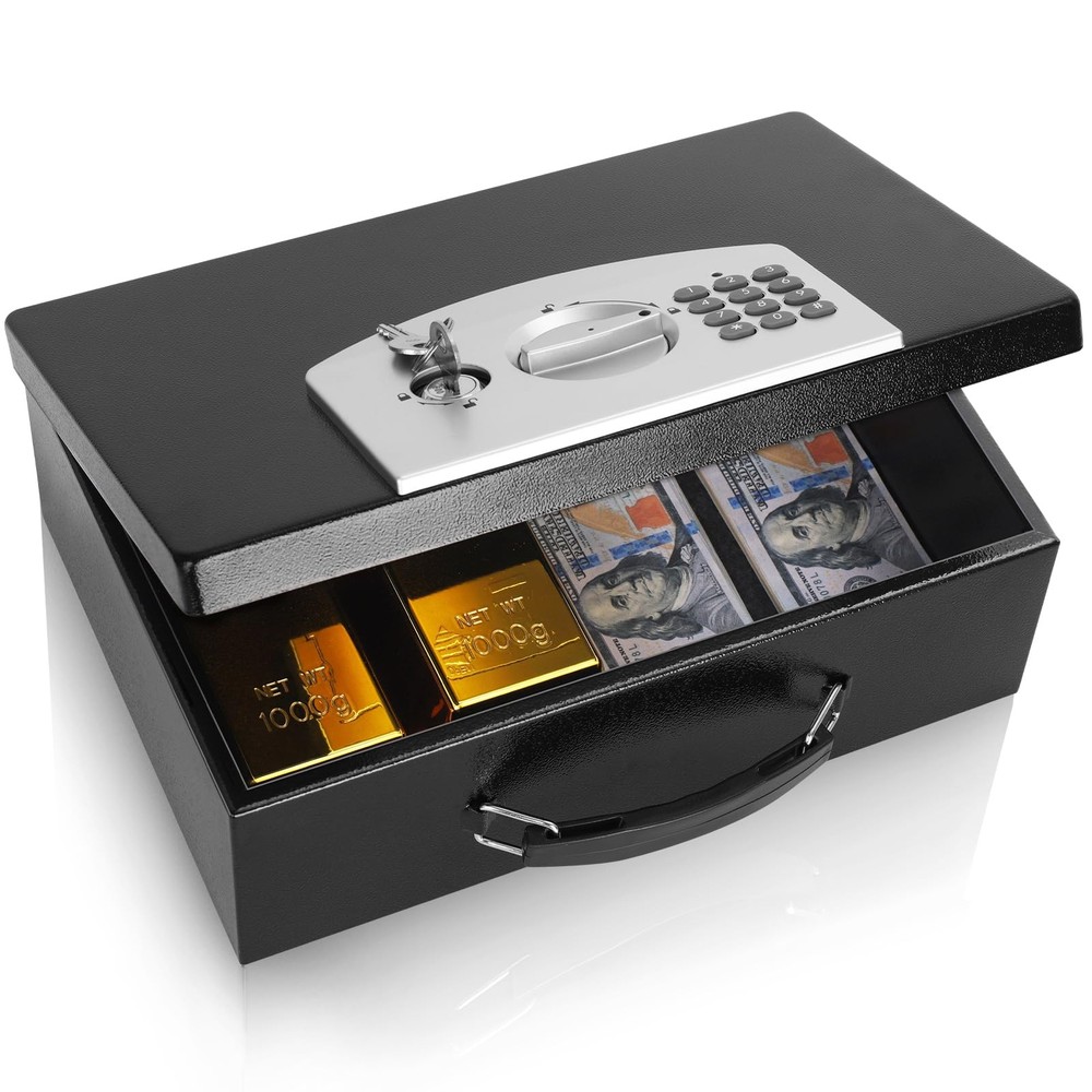 Portable Metal Safe Box with Digital Code Lock,Fire Resistant Storage for Doc...