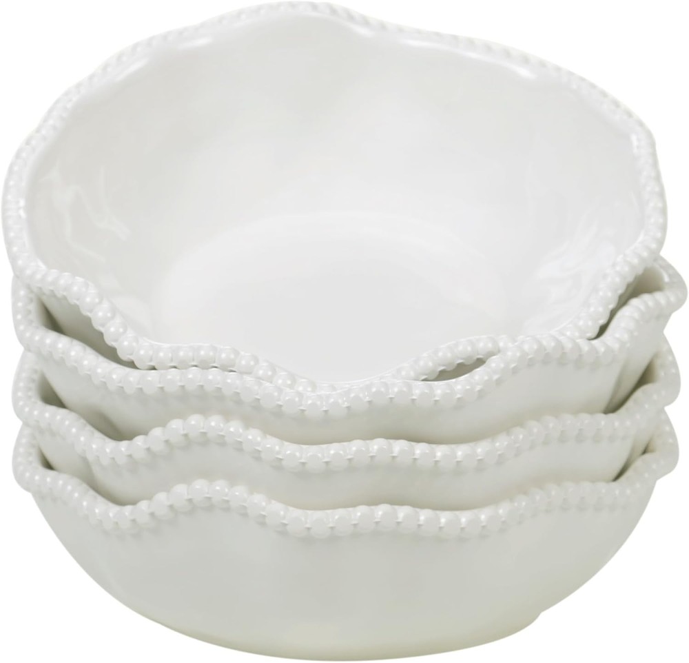 Perlette Off-White Beaded 12-Piece Dinnerware Set – Includes 4 Dinner Plates,