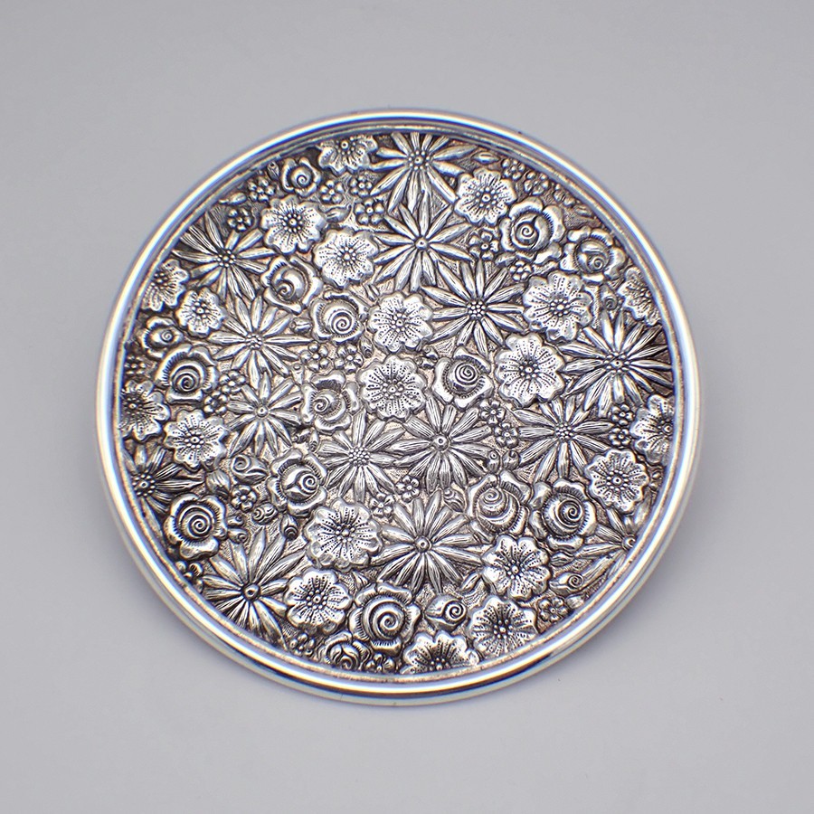 Floral Design Coaster Silverplate