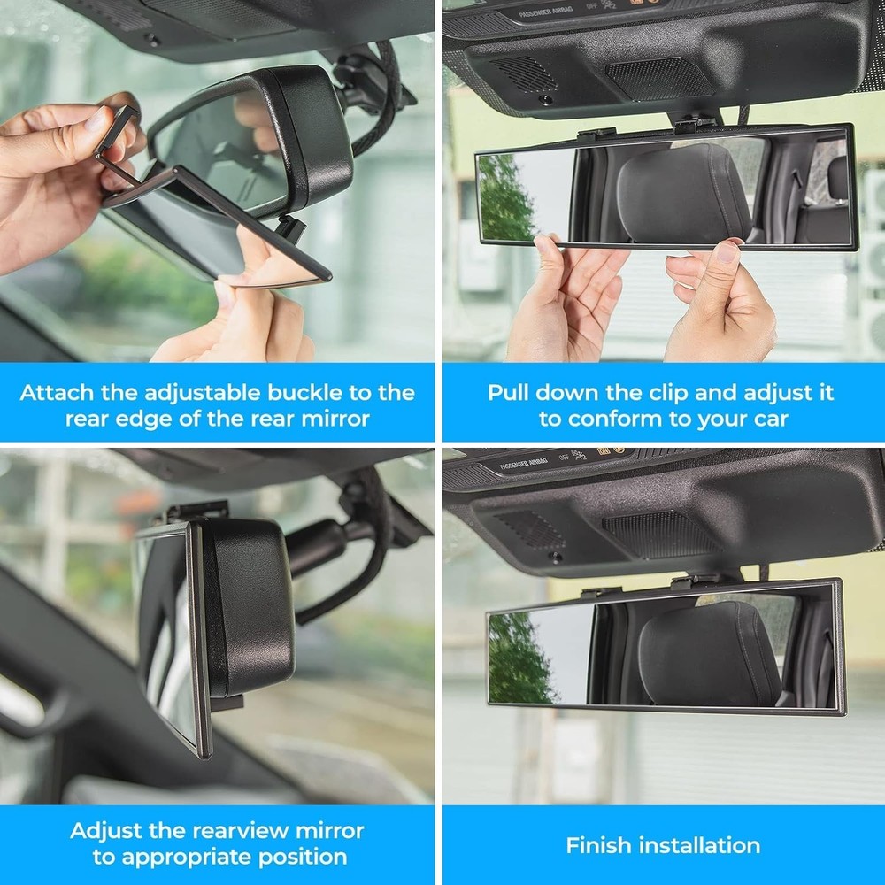 "11.81 Inch Espejo retrovisor, espejo retrovisor interior gran angular con clip